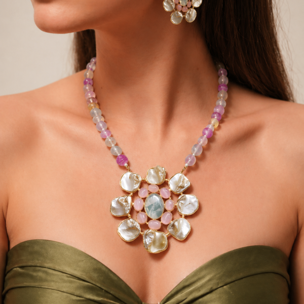Nyveera Blush Aura Floral Statement Necklace Set