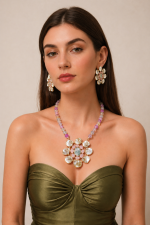 Nyveera Blush Aura Floral Statement Necklace Set - Image 5