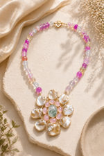 Nyveera Blush Aura Floral Statement Necklace Set - Image 3