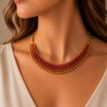 Traditional Gold-Tone Ruby Pink Stone Necklace Set
