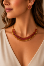 Traditional Gold-Tone Ruby Pink Stone Necklace Set