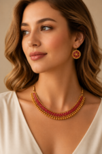 Traditional Gold-Tone Ruby Pink Stone Necklace Set - Image 3