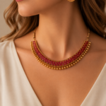 Traditional Gold-Tone Ruby Pink Stone Necklace Set