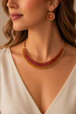 Traditional Gold-Tone Ruby Pink Stone Necklace Set