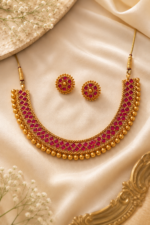 Traditional Gold-Tone Ruby Pink Stone Necklace Set - Image 2
