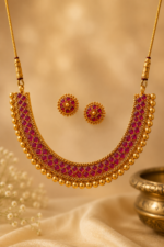Traditional Gold-Tone Ruby Pink Stone Necklace Set - Image 4