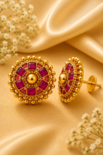 Traditional Gold-Tone Ruby Pink Stone Necklace Set - Image 5