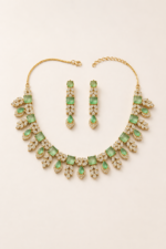 Emerald Green & Gold Leaf Crystal Necklace Set - Image 3