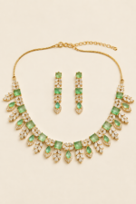 Emerald Green & Gold Leaf Crystal Necklace Set - Image 2