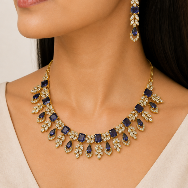 Violet & Gold Leaf Crystal Necklace Set