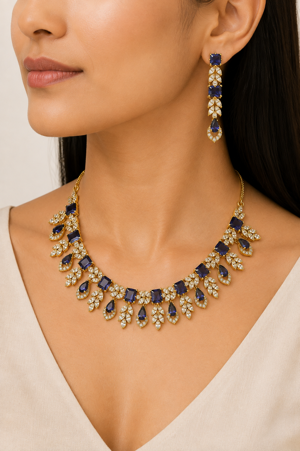 ChatGPT Image Aug 23, 2026, 09_21_32 AM Violet & Gold Leaf Crystal Necklace Set - Image 1