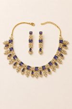 Violet & Gold Leaf Crystal Necklace Set - Image 3