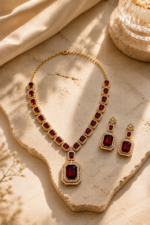 Ruby Red Emerald-Cut Necklace & Earring Set - Image 4