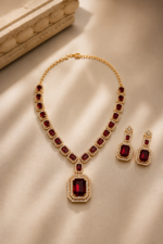 Ruby Red Emerald-Cut Necklace & Earring Set - Image 3