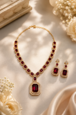 Ruby Red Emerald-Cut Necklace & Earring Set - Image 2