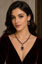 Ruby Red Emerald-Cut Necklace & Earring Set - Image 6