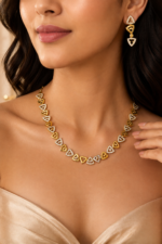 Golden Triangular Link Necklace & Earring Set