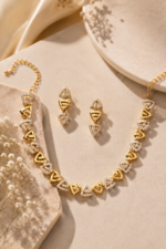 Golden Triangular Link Necklace & Earring Set - Image 5