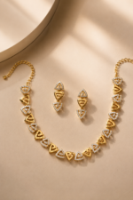 Golden Triangular Link Necklace & Earring Set - Image 2