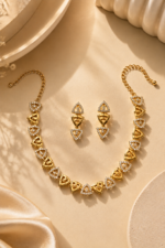 Golden Triangular Link Necklace & Earring Set - Image 3