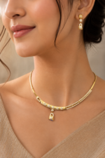 Golden Floral Drop Pendant Necklace & Earrings Set