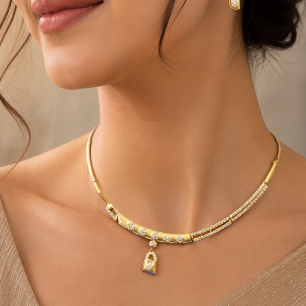 Golden Floral Drop Pendant Necklace & Earrings Set