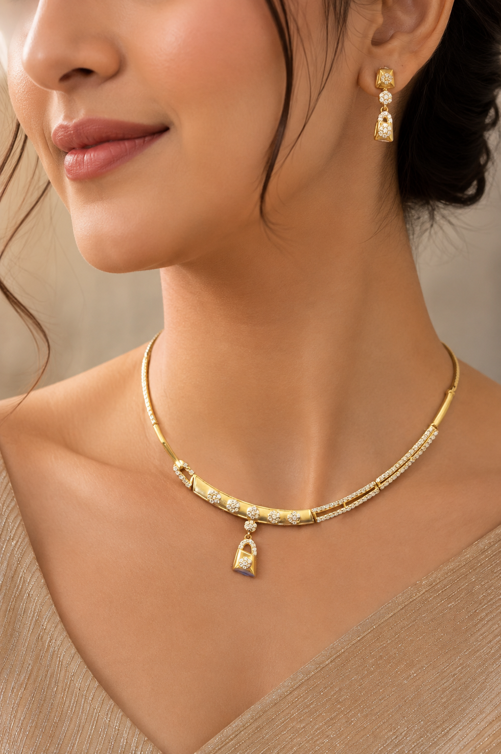 ChatGPT Image Aug 26, 2026, 04_23_28 PM Golden Floral Drop Pendant Necklace & Earrings Set - Image 1