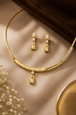 Golden Floral Drop Pendant Necklace & Earrings Set - Image 4