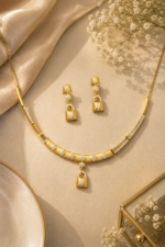 Golden Floral Drop Pendant Necklace & Earrings Set - Image 3