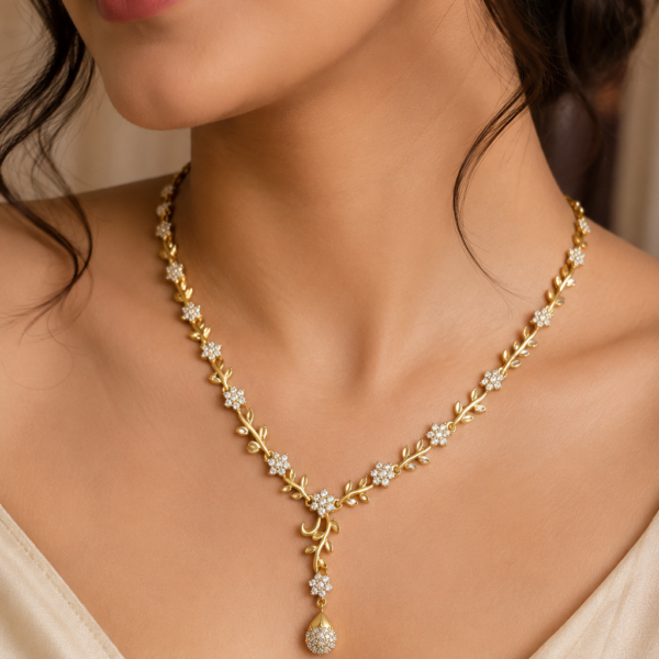 Golden Vine Floral Drop Necklace