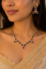 Emerald & Ruby Heritage Gold-Plated Necklace & Earring Set