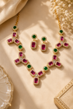 Emerald & Ruby Heritage Gold-Plated Necklace & Earring Set - Image 5