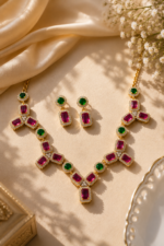 Emerald & Ruby Heritage Gold-Plated Necklace & Earring Set - Image 4
