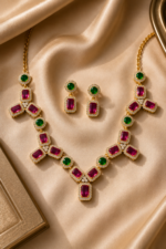 Emerald & Ruby Heritage Gold-Plated Necklace & Earring Set - Image 2