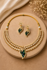 Multicolour Moissanite and Ad Gold Tone Leaf Statement Necklace Set - Image 5