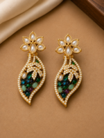 Multicolour Moissanite and Ad Gold Tone Leaf Statement Necklace Set - Image 6