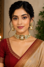 Royal Kundan Multicolor Emerald & Ruby Choker Necklace - Image 4