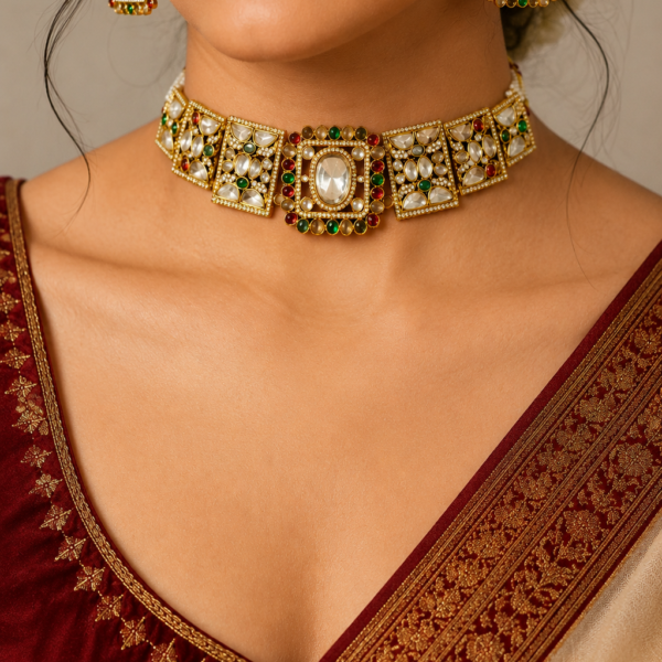 Royal Kundan Multicolor Emerald & Ruby Choker Necklace