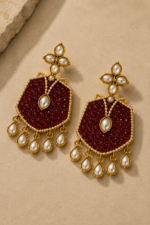 Royal Wine Moissanite Kundan Choker Necklace Set with Pearl Drops - Image 6