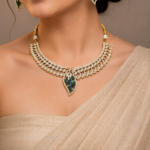 Multicolour Moissanite and Ad Gold Tone Leaf Statement Necklace Set