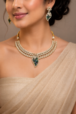 Multicolour Moissanite and Ad Gold Tone Leaf Statement Necklace Set