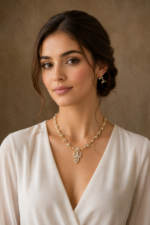 Golden Leaf Diamond Pendant Necklace Set - Image 5