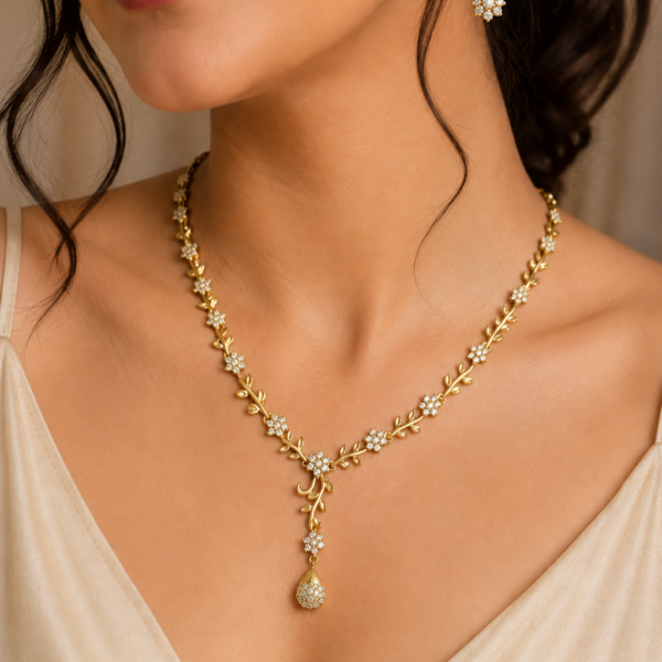 Golden Vine Floral Drop Necklace