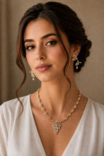 Golden Leaf Diamond Pendant Necklace Set - Image 5