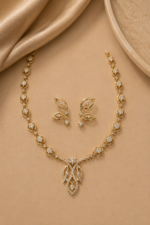 Golden Leaf Diamond Pendant Necklace Set - Image 4