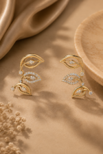 Golden Leaf Diamond Pendant Necklace Set - Image 3