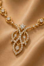 Golden Leaf Diamond Pendant Necklace Set - Image 2