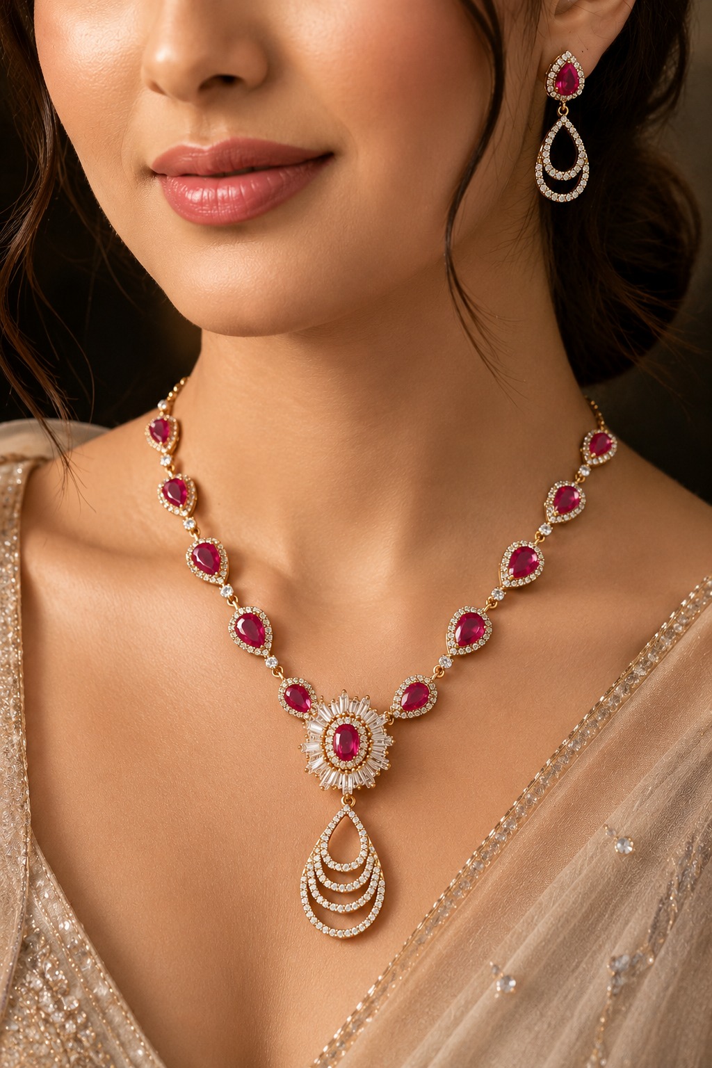WhatsApp Image 2026-08-25 at 2.01.17 PM (1) Crimson Royale Ruby & Diamond Statement Jewellery Set - Image 1