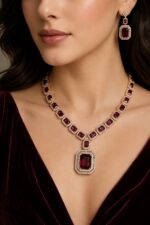 Ruby Red Emerald-Cut Necklace & Earring Set