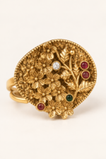 Antique Gold Floral Adjustable  Statement Ring with Multicolor Stones - Image 4